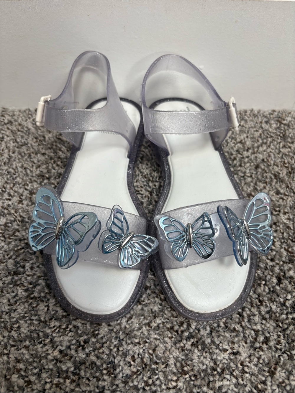 Mel Dreamed By Melissa Girls' Silver Sparkle Sandals with Butterflies Size 13c